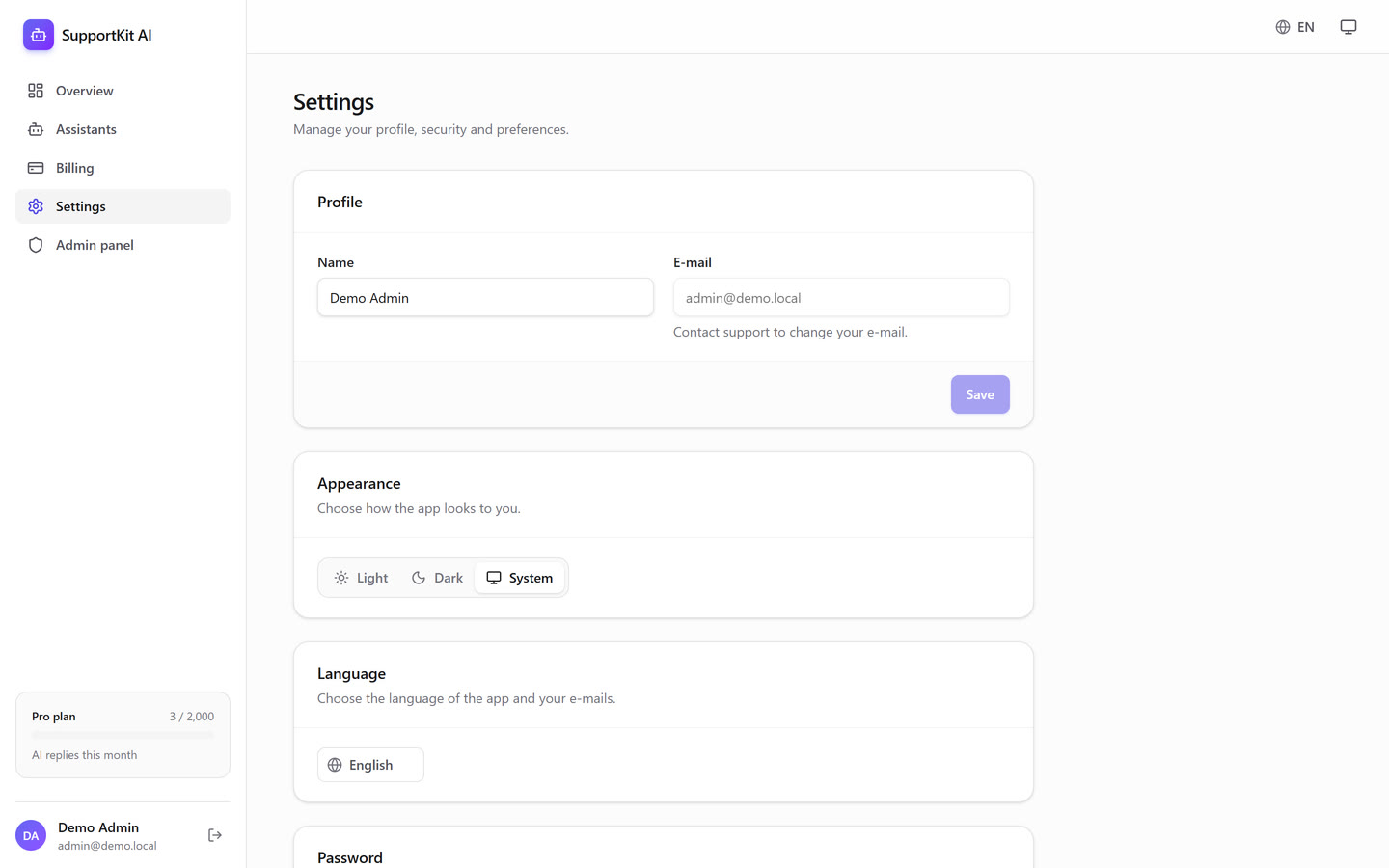 Account settings with active sessions
