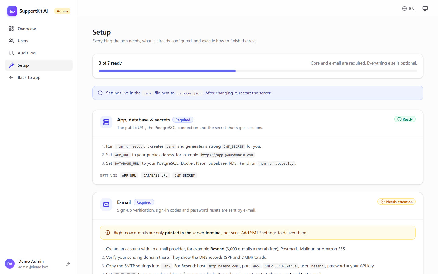 Built-in setup guide